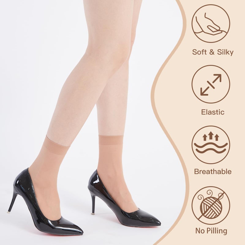 MANZI 12 Pairs Women's Ankle High Sheer Socks, 12 Pairs Natural - Image 3